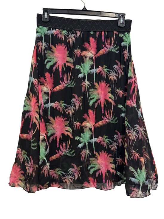 LuLaRoe Dresses & Skirts - LuLaRoe Womens Palm Tree Print Black Elastic Waist Flowy Midi Skirt Size L